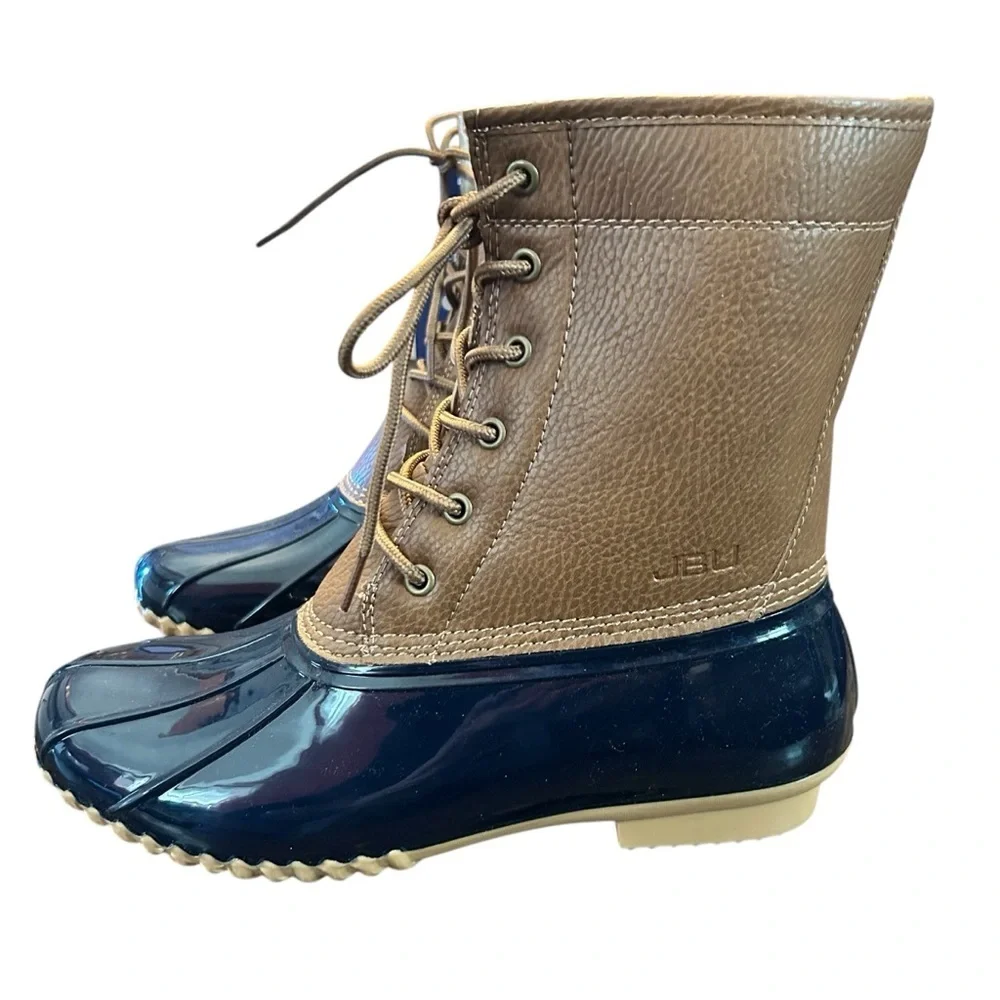 JBU Maplewood Navy/Tan Waterproof Rain Boots NWT Size 10